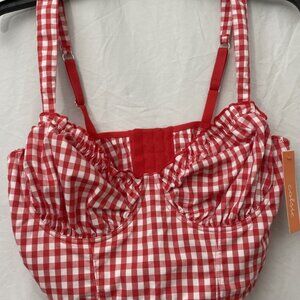 Colsie Bralette Women Size Large Gingham Bustier Crop Top Adjustable Straps NWT